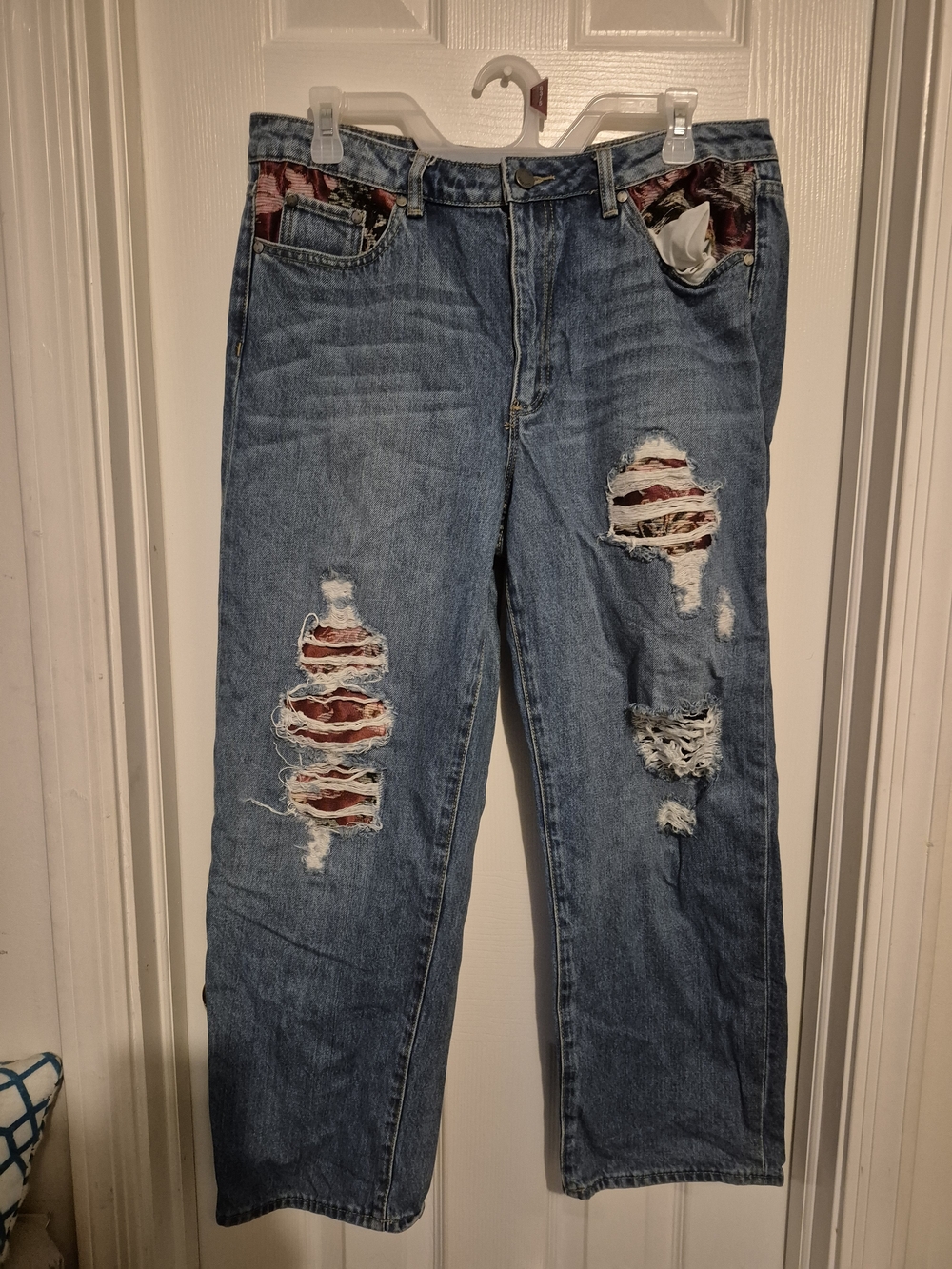 Vince Camuto Blue Jeans with Red Patch Accents